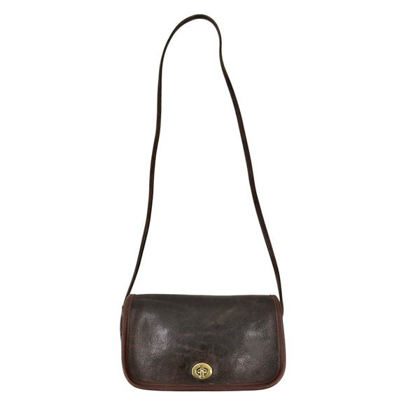 Vintage Coach Dark Brown Leather Mini Crossbody Bag - Picture 1 of 12